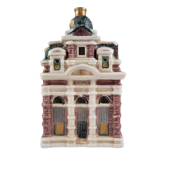 Vintage 5” Christmas Village Holiday Ceramic City Hall, Porcelain Miniature - Picture 12 of 16